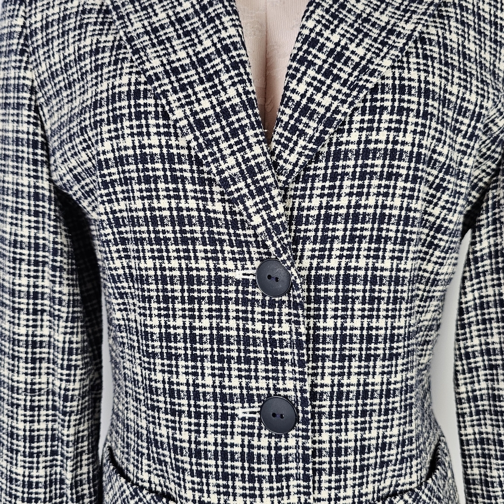 Laura Scott Silk Blend Tweed Blazer Jacket Women’s 6 Black White Check 54% Silk - Picture 5 of 10
